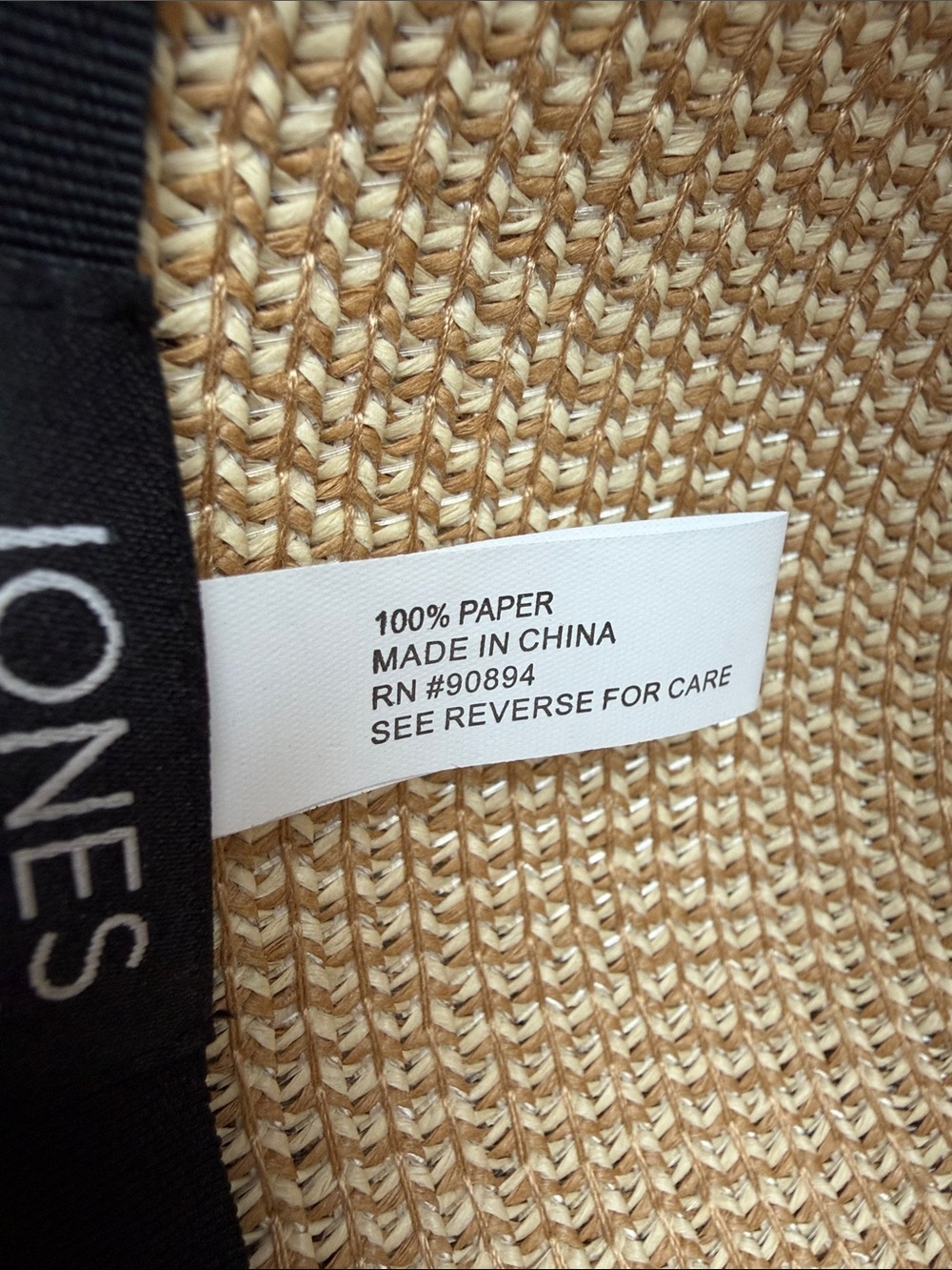 Jones New York Natural Straw Sun Hat with Black Ribbon Bow - Picture 7 of 7
